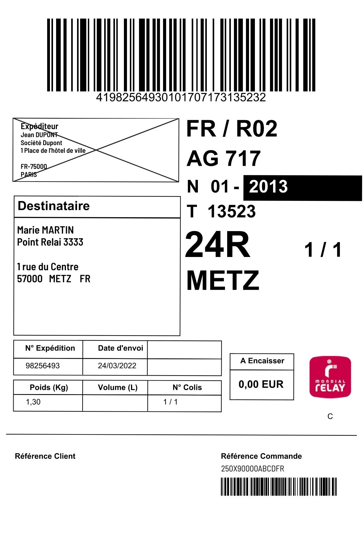 Etiquette de transport Mondial Relay