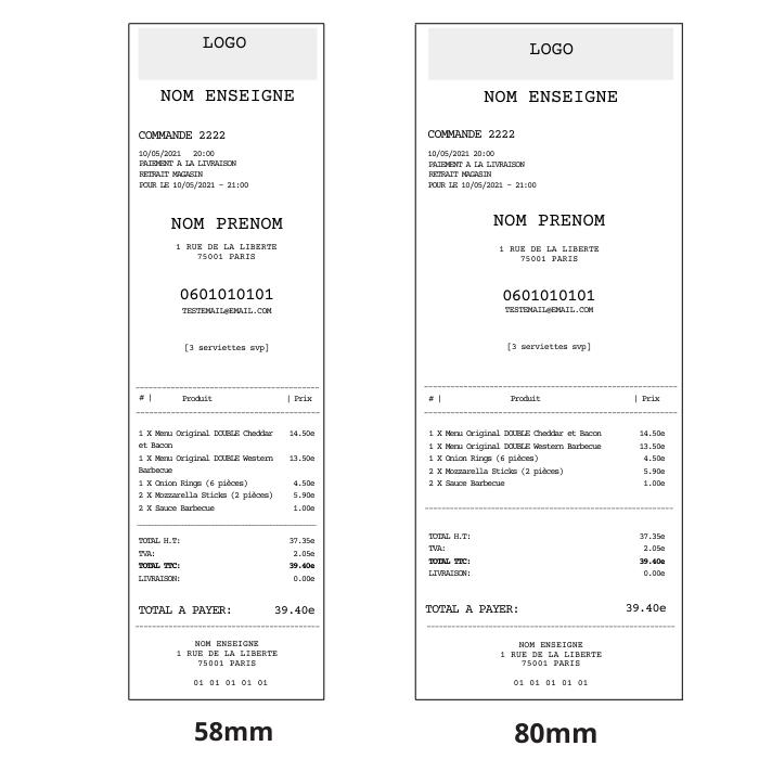 Ticket 58 vs Ticket 80mm pour préparer la commande d'un restaurant